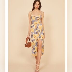 Reformation Kourtney Yellow Floral Midi Dress